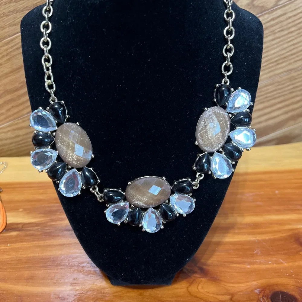 Vtg Y2K Chunky Bib Statement Necklace Shimmer Acrylic Beads Geometric Adjustable